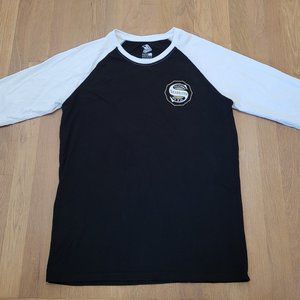 Suavecito California Baseball Shirt Mens Large Black 3/4 Slv White Sleeve TShirt